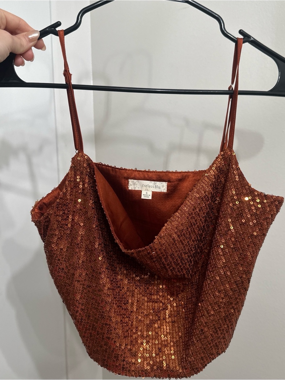 Endless Blu Copper Sequin Cowl Neck Tank